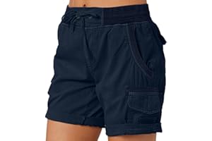 HZMM Women Cargo Shorts Summer Ladies Loose Hiking Travel Straight Bermuda Shorts with Pockets Casual Drawstring Elastic Shorts for Women