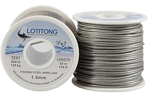 LOTITONG 50 Meter fishing steel wire line 70lb-264lb Fishing Wire Nylon Coated 7x7 49 Stainless Steel Leader Wire Fish Jigging Line