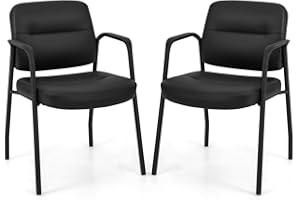 GIANTEX Lot de 2/4/6/8/10/12 chaises de salle d'attente sans roulettes en cuir synthétique avec accoudoirs intégrés, chaises ergonomiques pour réception, bureau, clinique, noir