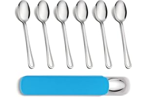 Kinderlöffel, Herogo 6 Stück Edelstahl Kinderbesteck Set mit Tragbaren Etui, 15 cm Kinder Löffel Dessertlöffel für Reisen Camping Outdoor Schule, Spiegelfinish & Eleganter Griff, Spülmaschinenfest
