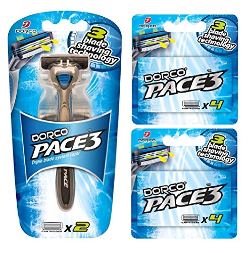Dorco Pace 3 Razor - 3 Blade Technology Manual Razor for Men - Safe & Sensitive Shaving System - 10 Blades + 1 Handle