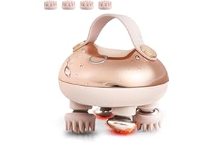 arboleaf Massaggiatore Cuoio Capelluto e Corpo Elettrico Massaggiatore Testa Impermeabile IPX7 Ricaricabile con 4 Teste di Massaggio in Silicone e 4 Testine di Massaggio Riscaldate