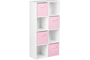 Hartleys White 8 Cube Unit and 4 Pink Storage Drawers