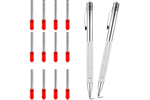 Fyihoxi Volframkarbid-penna 2 stycken rivnål hårdmetall med magnet, ritverktyg med 12 ersättare röd hatt markeringsspetsar för glas/metallplåt