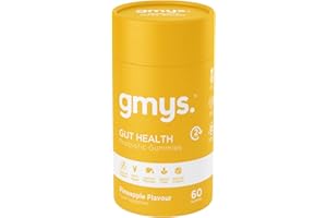 GMYS. gmys Gut Health Probiotic Chewable Gummies for Adults - Pineapple Flavoured Digestive Support with 2.5 Billion Cultures, Vitamins B3, B5, B6 & C - Natural Ingredients - 60 Probiotic Gut Gummies
