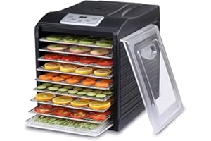 ‎BIO CHEF BioChef Stainless Steel Arizona Sol Dehydrating Machine/Dehydrator with 9 Slots Plus Digital Timer with Thermostat, 3 X Anti Adhesive, 2 x Fine Einlegematten, 1x Drip Tray, Black