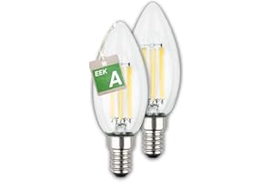 Briloner - Classe énergétique A Lot de 2 lampes LED à filament E14 bougie, Ultra Efficient, lumière blanc chaud, 2.5W, 525lm, ampoule LED, éclairage LED, ampoules à incandescence, 35x98 mm