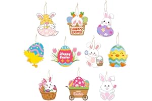 BEYEQCEZ Decoraciones de Pascua,10 Piezas Adorno de Conejito de Pascua, Colgante de Pascua con Cordón,Conejo Decorativo Pascua, Conejos de Pascua, Arte de Regalo para la Decoración del Hogar de Pascua