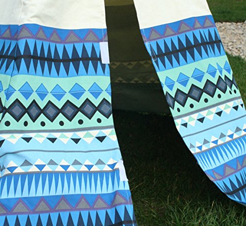Garden Games Limited Children's Aztec Teepee Wigwam Play Tent with Wooden Frame and Natural Cotton Canvas Blue
