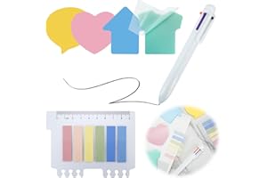 CRITIVE-SHOP Kolorowe przezroczyste karteczki samoprzylepne w 4 sztukach i 1 samoprzylepnym znacznikiem i 1 długopisem w 6 kolorach