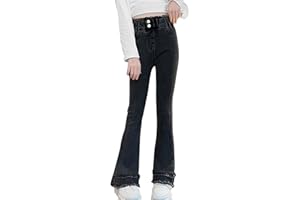 Happy Cherry Girls Flared Jeans Kids Skinny Split Denim Pants Teenager Elasticated Waist Retro Style Jeans Trousers Fashionable Casual Y2K High Waisted Denim 4-16 Years