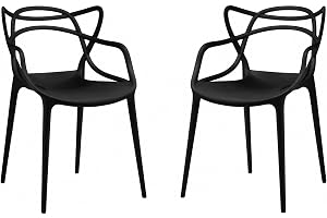 Hanaiette Entangled Modern Molded Plastic Kitchen and Dining Room Arm Chair in Black- Black(Set of 2)