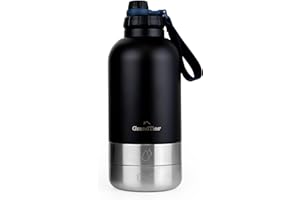 GrandTies Isolierte tragbare Hundewasserflasche mit 2 abnehmbaren Hundenapfspender, auslaufsicherer Reisebehälter für Hundefutter, Hundezubehör für Spaziergänge Wandern Camping (1890 mL, Mattschwarz)