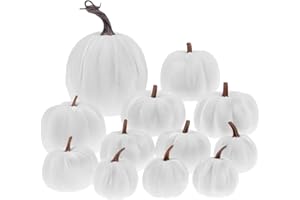 Kepfire 12Pcs Artificial Foam Fake Cloth Pumpkin White Set Handmade Fall Harvest Velvet Vegetable Halloween Table Party Outdoor Wedding Decorating