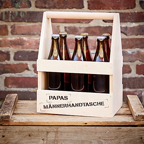 Flaschenträger mit Gravur – Papas Männerhandtasche – Standard – Flaschenkorb für Bier und Weinflaschen – Träger aus Holz für 6 Flaschen – Vatertagsgeschenk – Geburtstagsgeschenk - 2