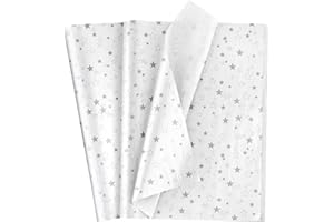 White and Silver Tissue Paper Sheet Gift Wrapping ,Topeedy 50 sheets 35*50cm Silver Star Tissue Paper For Packing Christmas Thanksgiving Day Present Weeding Birthday Gift Boxes or DIY Art Crafts-star