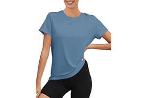 Rapbin Women's Gym Tops Workout Running T-Shirt Breathable Quick Dry UV Protection UPF 80+ Activewear Loose Fit Summer Sports T Shirt