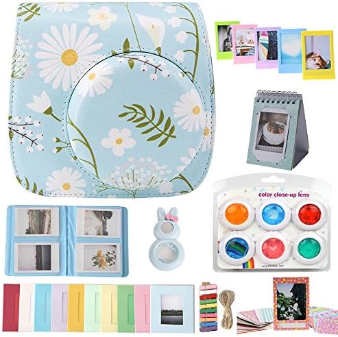 Fcheki Camera Accessories for Fujifilm Instax Mini 9 8 8+ Instant Camera (Camera Case / Mini Album / Selfie Lens / 6 Colors Filters / Frame / Film Stickers)Chrysanthemum
