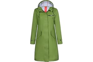 rhythm of the rain Regenmantel Damen Wasserdicht Aatmungsaktiv Regenjacke Windbreaker Lang PU Friesennerz leichte Regenponcho mit Kapuze Grün
