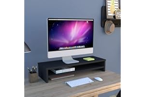 Henor Soporte Monitor de Madera FSC® con Estante Intermedio 82 x 26.5 x 16 cm. Soporta 50 Kg. Grafito