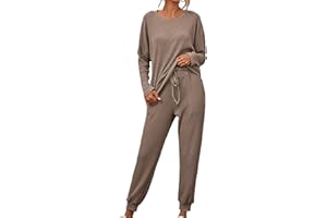 AMhomely 2 Piece Outfits Women Soft Long Sleeve Sweatshirts & Trouser Pajama Set Casual Lighweight Breathable Sleepwear Autumn Wrm Lounge Wear Joggers Tracksuits