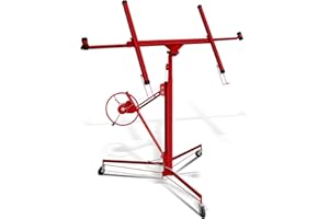 Peviasot klappbar Plattenheber XXL für Rigipsplatten, Höhenverstellbar 140cm - 350cm Arbeitshöhe, 68kg Traglast, max. 290 cm, Lastarmbreite, Montagehilfe für Trockenbau, Terrassenplatten, Rot