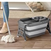 Begin Power Magic Katlanır Temizlik Kovası Seti, 20 Litre, Gri-Beyaz, Paspas Sapı ve Mop Başlığı ile