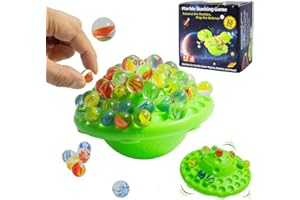 WJUAN Gioco di biglie per bambini e adulti – 60 biglie di vetro colorate con base instabile e contenitore – Giochi di abilità famigliare da 1 a 4 giocatori
