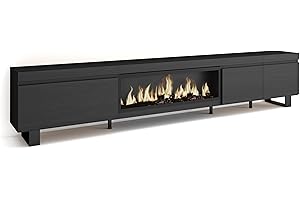 Skraut Home | Mobile TV Soggiorno | Ampio spazio a disposizione | 288x57x35 cm | TV di grande formato | Camino elettrico XXL | Design industriale | Stile moderno | Nero
