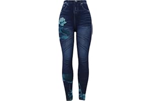 Barfly Fashion New Women's Ladies High Waist Thick Stretchy Denim Printed Denim Look Ripped Skinny Legging Jeggings
