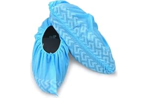 Zhbro YI Einweg Überschuhe Schuhüberzieher rutschfest mit Laufstreifenmuster 100 Stück Einheitsgröße Passt alle bis XL Blau