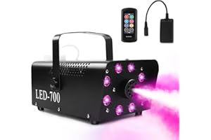 HOLDLAMP Machine à Fumée 700W 8 LED Lumières avec Télécommande sans fil RGB Couleurs Fog Machine pour les Fêtes, Halloween, Mariage, Scène, Noël - Noir