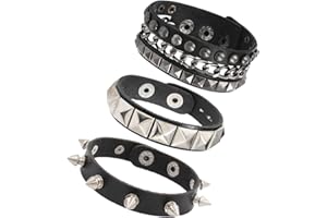 IKOPFLN 3 Pezzi Braccialetti in pelle punk rock Gotico Polsino Pelle PU Bracciale Borchie Punk Regolabile Anni '80 Bracciale Punk Rock Gotico Bracciali Braccialetto Per Uomo Donna, Cosplayer