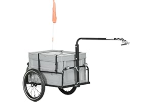 HOMCOM Remolque para bicicleta con cajón de almacenamiento extraíble y plegable de 65L, neumáticos y reflectores de seguridad, carga máxima de 40 kg, gris