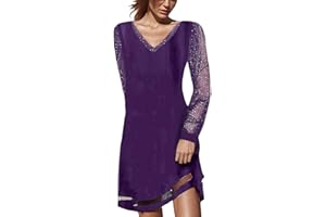 Générique Femmes Col V Robe à Manches Longues Tunique Élégant Soirée Fête Cocktail Shirt Robes