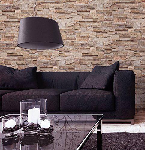 Steintapete Vliestapete Braun Rot Edel , schöne edle Tapete im Steinmauer Design , moderne 3D Optik für Wohnzimmer, Schlafzimmer oder Küche inkl.Newroom Tapezier Profibroschüre mit Tipps für perfekte Wände - 5