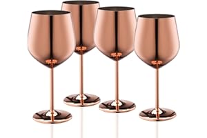 WOTOR Oro Rosa Calici Da Vino Set Di 4, 540ml Bicchieri Vino Rosso In Acciaio Inox, Infrangibili e Portatili, Idonei Utilizzo All'aperto, Regalo Per Gli Amanti Del Vino