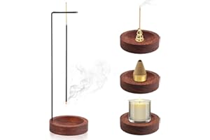 Famini 3 in 1 Incense Holder, Wooden Incense Burner, Handmade Upside Down Incense Stick Holder, Brass Incense Stick Holder Set for Home Decor Yoga Spa Meditation