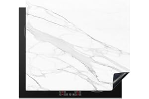 KitchenYeah© Cubre Vitrocerámica - Protector Vitroceramica Induccion 57x51 cm - Tapa Vitroceramica - Protector de Vitroceramica Mármol - Blanco - Línea - Patrones - Lujo - Aspecto mármol