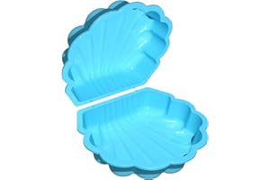 TIKTAKTOO Bac à sable en forme de coquillage - 2 pièces - En plastique - Avec couvercle - Turquoise avec étoiles de mer