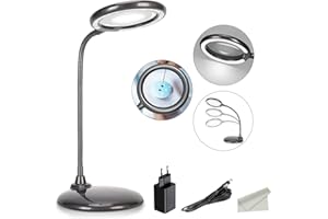 Dimmbare Lupenleuchte mit 28 LED-Lichtern, ZHSX 3-fache Freihandlupe mit Licht und Ständer für Enge Arbeit, Lesen, Hobbys, Handwerk, Werkbank - Grau