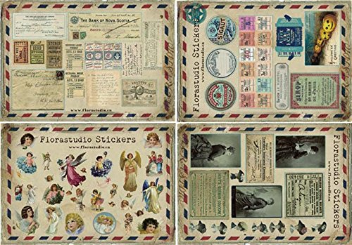 YPSelected Conjunto de 10 hojas de pegatinas Vintage Deco pegatinas de papel de la etiqueta engomada de Scrapbooking