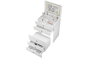 SONNI Toaletka 3 w 1 ze składanym lustrem, podświetleniem LED, szklana taca, 4 szuflady, taboret z 4 uniwersalnymi kółkami, stolik kosmetyczny, do sypialni, biała, 60 x 45 x 83 cm