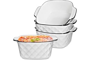 Iceten 4PCS Ceramic Baking Dishes with Handles, 5.75"Square Lasagne Dish for Air Fryer, Baking Dish, Pie Dishes for The Oven, Pasta Bake Dish for Lasagne/Pie/Casserole/Tapas(White) (White 1)