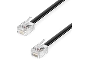 deleyCON 1m Câble Téléphonique RJ11 Modulaire 6P4C Western - Prise Plate pour Téléphone, Modem, Routeur, Fax, ISDN, DSL, VDSL, Internet - Noir