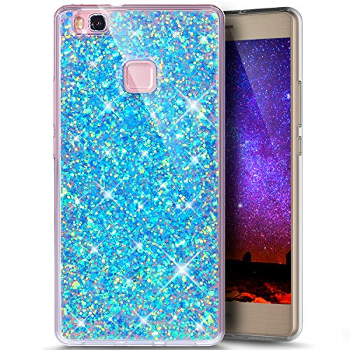 Huawei P9 Lite Hülle,Silikon Schutzhülle für Huawei P9 Lite,Huawei P9 Lite Bling Hülle,Ukayfe Luxus Schön Shiny Glänzend Glitzer Weiche TPU Abdeckung Crystal Silikon Tasche Schutzhülle Shinning Strass Rückseite Hülle Etui Cover für Huawei P9 Lite (Blau)
