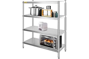 BuoQua Edelstahlregal Gastronomie 4 Böden Schwerlastregal Lagerregal 600kg Küchenregale Standregal 122 x 60,1 x 150 cm Standing Shelf Rack