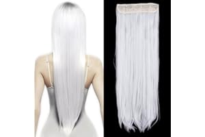 SEGO Doczepiane włosy, 1 pasmo, 5 klipsów, prawdziwe włosy, gładkie, jak prawdziwe włosy, białe 1, 66 cm, 120 g