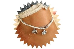 Inateannal Boho Capas Cuerda Tobillera Elefante Sol Encanto Pulsera Tobillo Cuadrado De Cuentas De La Cadena De Verano De La Playa De La Joyería Del Pie Para Las Mujeres Y Las Niñas