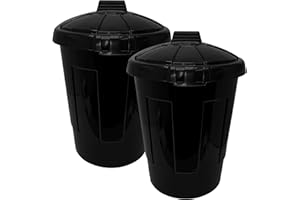 KMJ 80L Industrial Grade Large Black Outdoor Bin-Heavy Duty Dustbins with Lids for Outside,Garbage Bin for Home,Garden & Yard Work–Perfect Kitchen Bin 80L for Waste Disposal & Recycling (2 Pack)